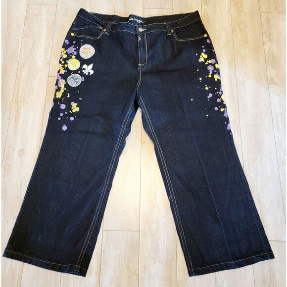 Jamie Nicole 20 Blue Jeans Dark Wash Paint & Patch‎ Boot Cut Pockets NEW - Picture 2 of 11